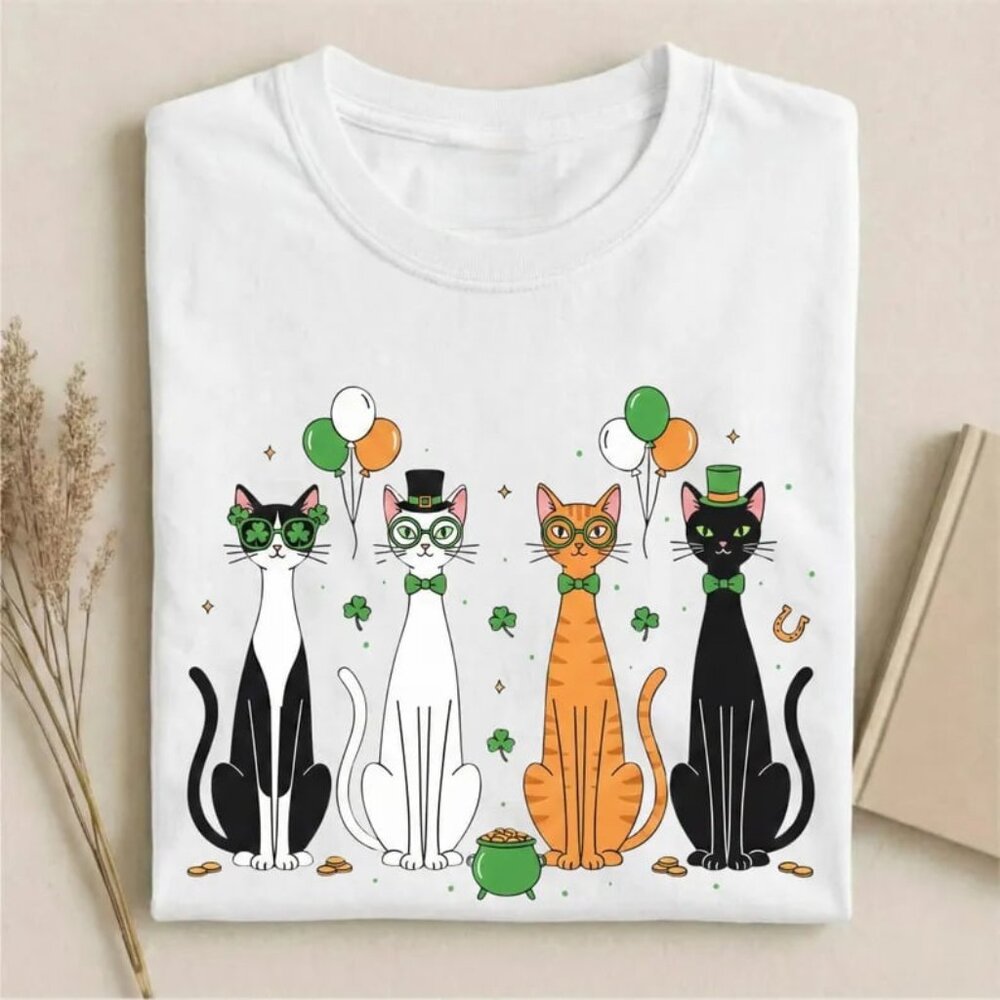 Graphic St Patricks Day Cat T-Shirt, Lucky Shirt, Pet Lover Gift